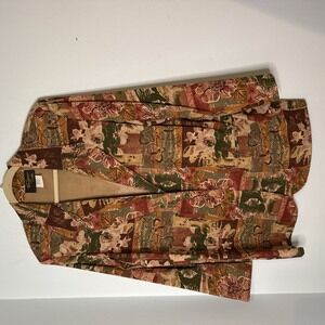 Vintage Toni Garment CC Magic Rust Brown Ochre Floral Print Blazer Jacket Size L